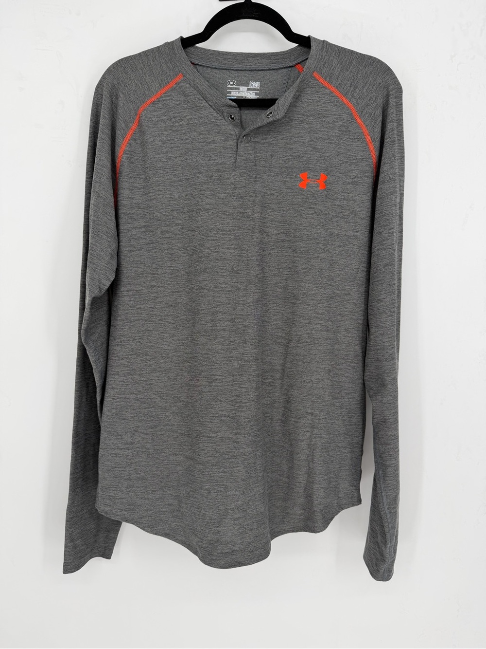Under Armour Men's ColdGear Fitted Henley in gray with orange trim
